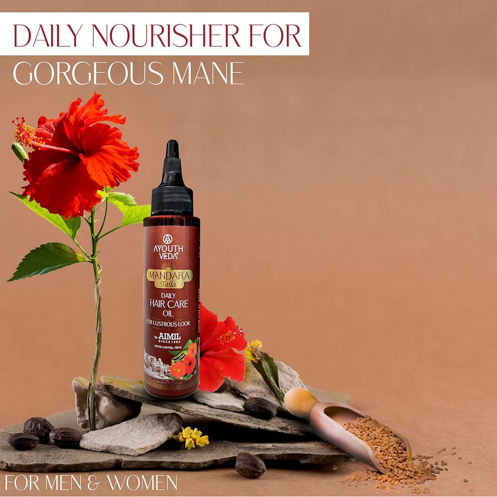 Ayouthveda Mandara Taila Daily Hair Care Oil for Lustrous Look | With the Benefits of Fenugreek Seeds and Sesame Oil | For Shinky & Healthy Hair |Daily Nourisher of Hair (Pack Of 1-100ml)