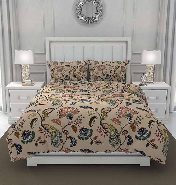 Decomizer Soft Glace Cotton King Size Ac Blanket 1 Flat Bedsheet and 2 Large Pillow Covers Beige Anokhi
