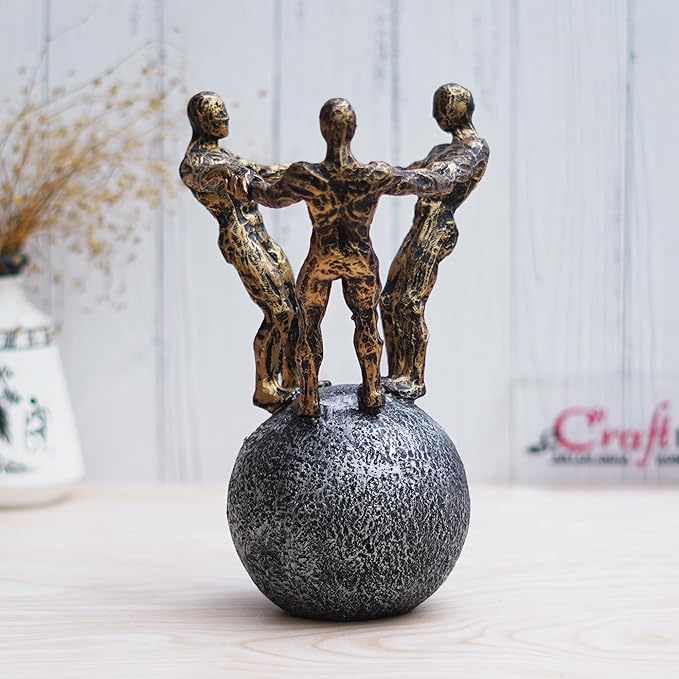 Ecraftindia 3 Man Group Standing on Ball Human Figurine Showpiece for Home, Office, Table Decor