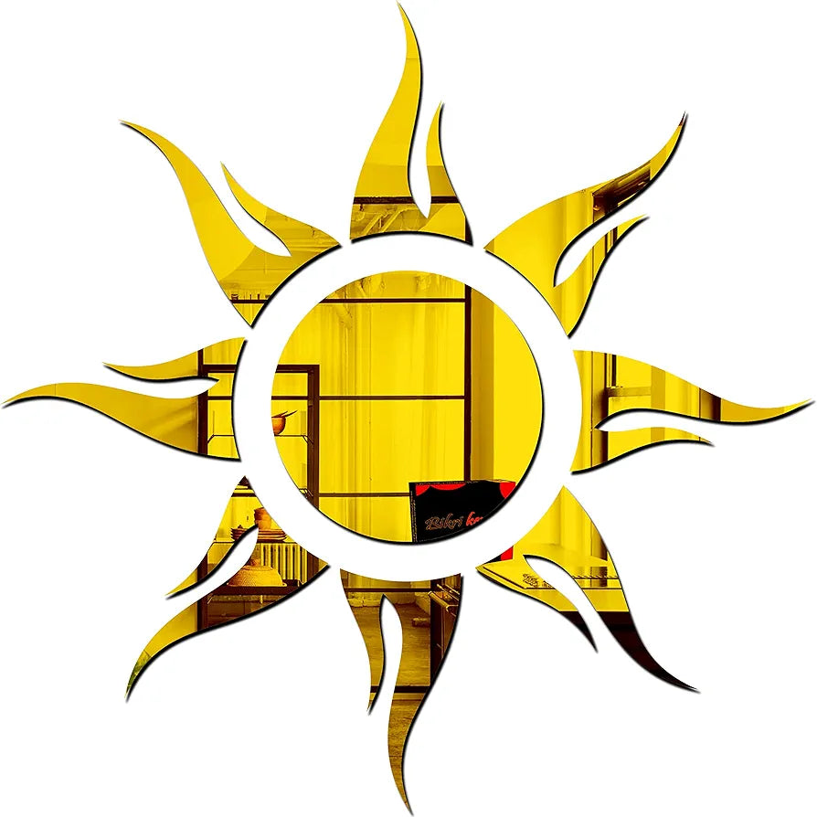 Bikri Kendra Sun Golden Mirror Stickers for Wall, Acrylic Mirror Wall Decor Sticker Model 3