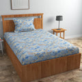 Homefab India 160 TC Glace Cotton Single BedSheet with 1 Pillow Cover Light Blue Floral