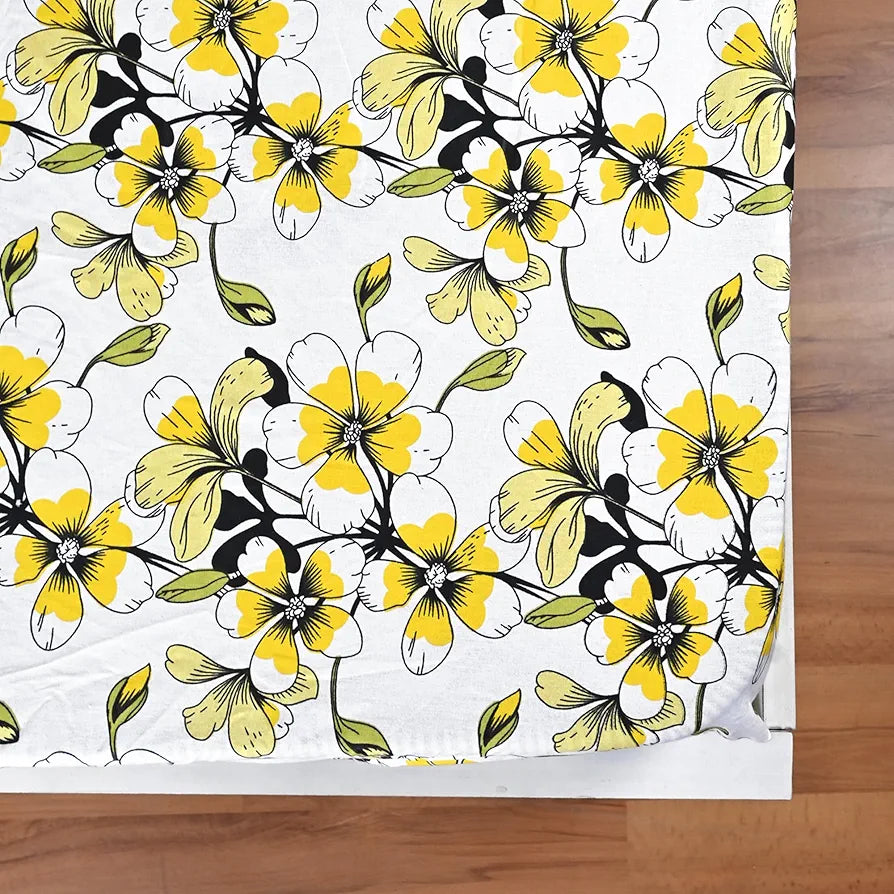 Divine Casa Floret 100% Cotton King Fitted Bedsheet 144 TC Deep Pocket Design Soft & Breathable Fabric Colour Daffodil Yellow