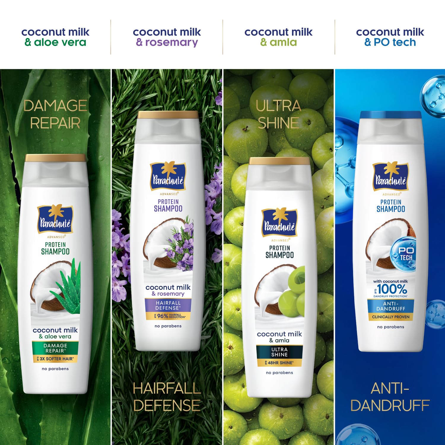 Parachute Advansed Protein Shampoo | with Coconut Milk and Aloe Vera | For up to 100% Damage Repair & up to 3X Softer Hair | Protein Lock Technology | Paraben-Free | For Men & Women | 340ml