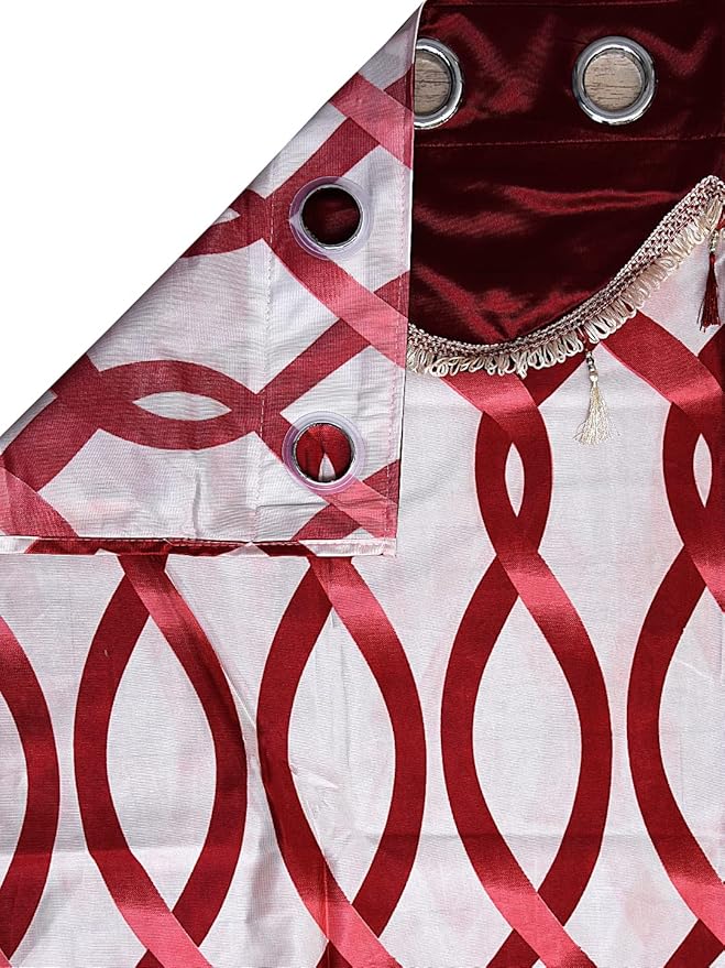 Cortina 2 Piece Abstract Design Panel Eyelet Polyester Door Curtains | 7 Feet | Maroon
