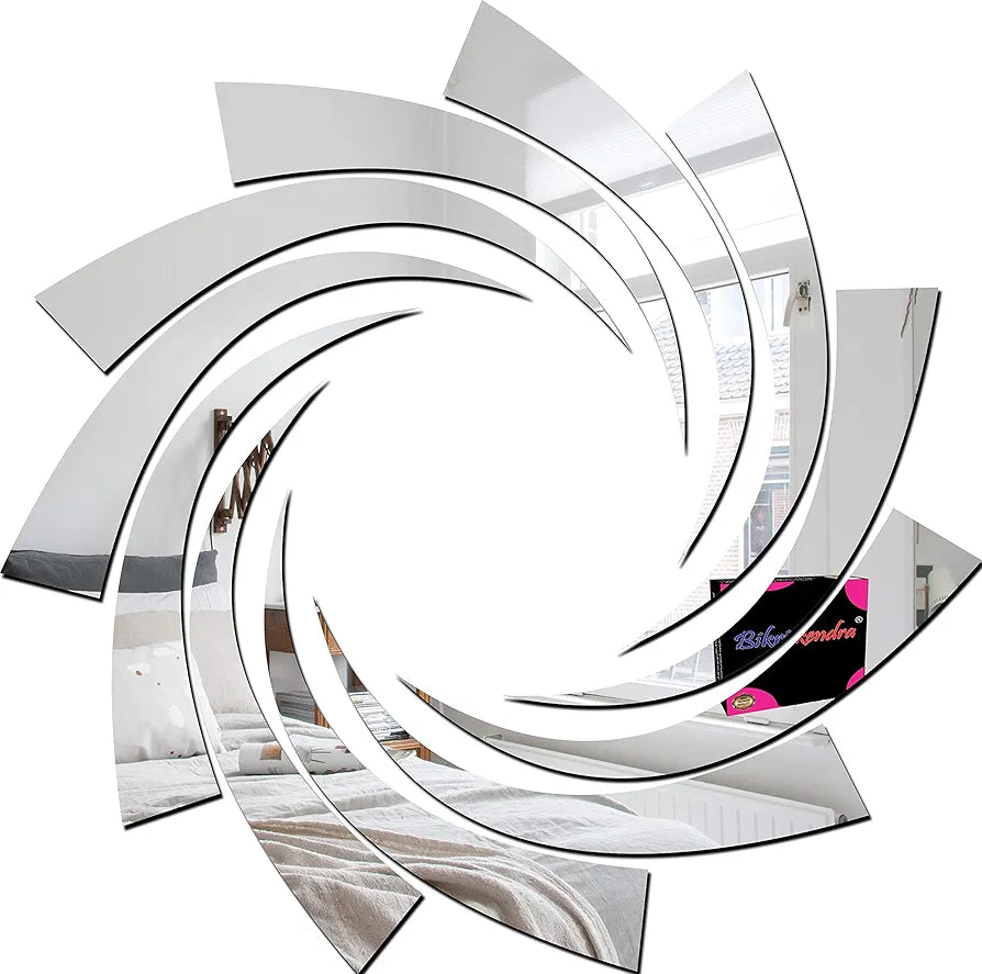 Bikri Kendra Sun Silver Model-6 Mirror Stickers for Wall, Acrylic Mirror Wall Decor Sticker