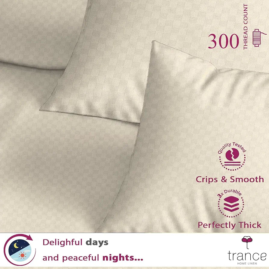 Trance Home Linen 100% Cotton Jacquard Weave Fitted Bedsheet for King Size Bed with 2 Pillow Cover Premium 300TC Skin Friendly 78 x 72 Inches Colour Pearl