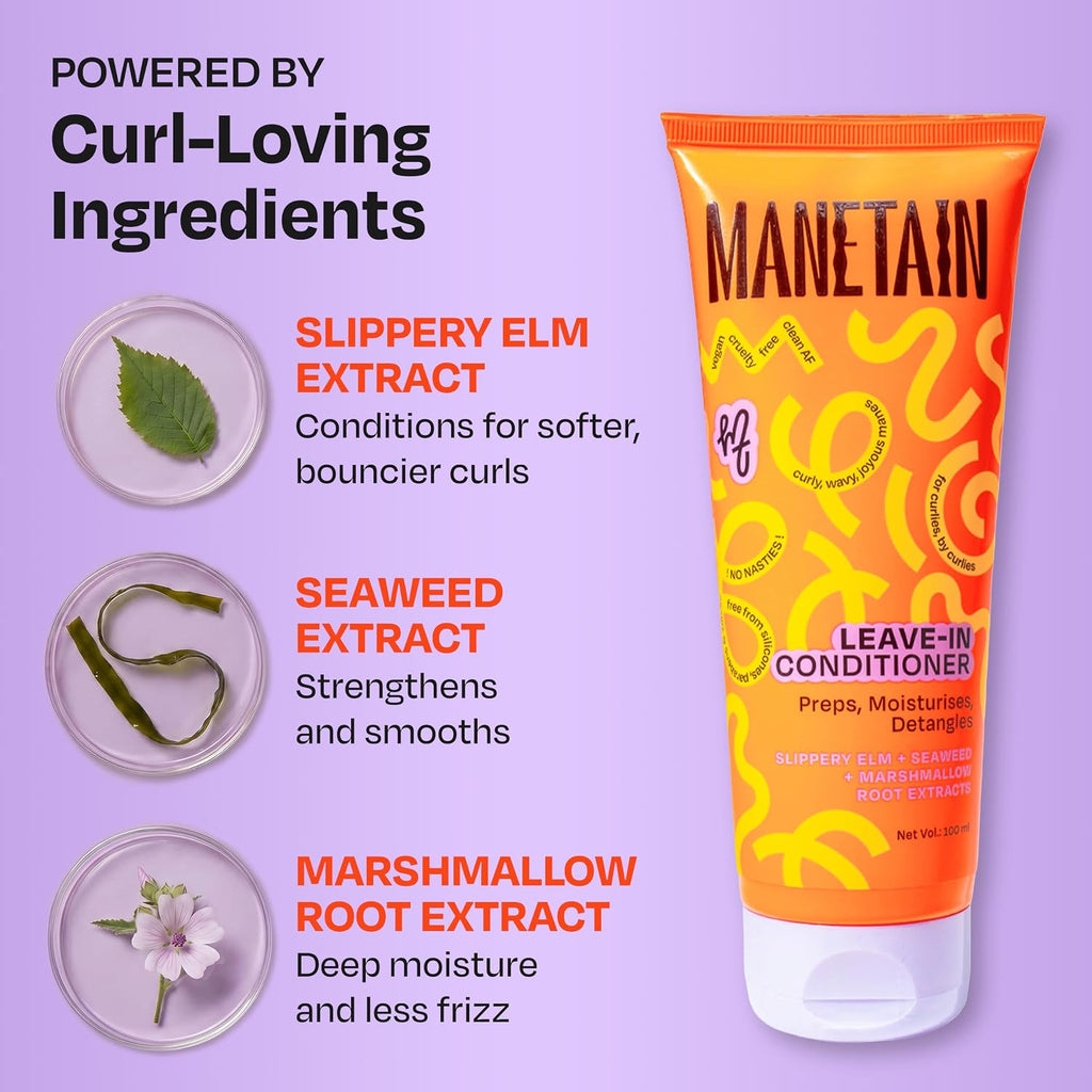 Manetain Leave In Conditioner 100ml for Curly Hair Women | Lightweight Curl Leave In Conditioner for Frizzy Hair | Moisturising, Detangling & Shine Enhancing | Silicone Free, Vegan Formula