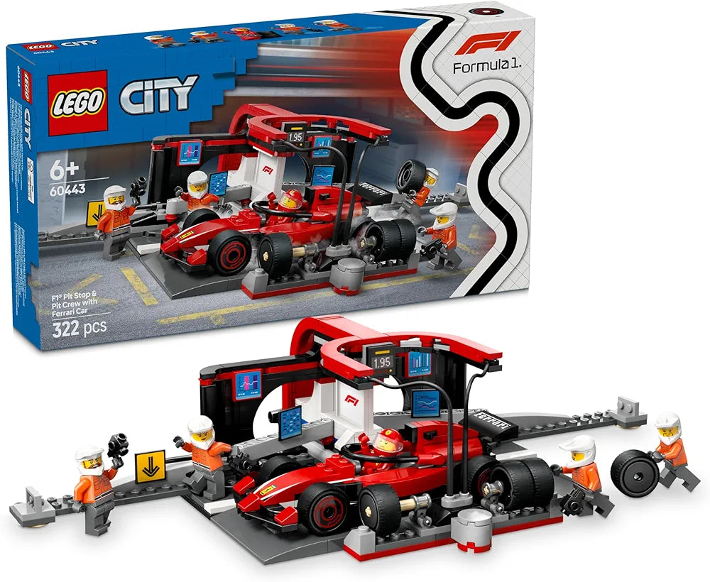 Lego City F1 Pit Stop & Pit Crew with Ferrari Car Racing Vehicle Toy 60443 Building Blocks Toys for 6+ Gift for Boys and Girls