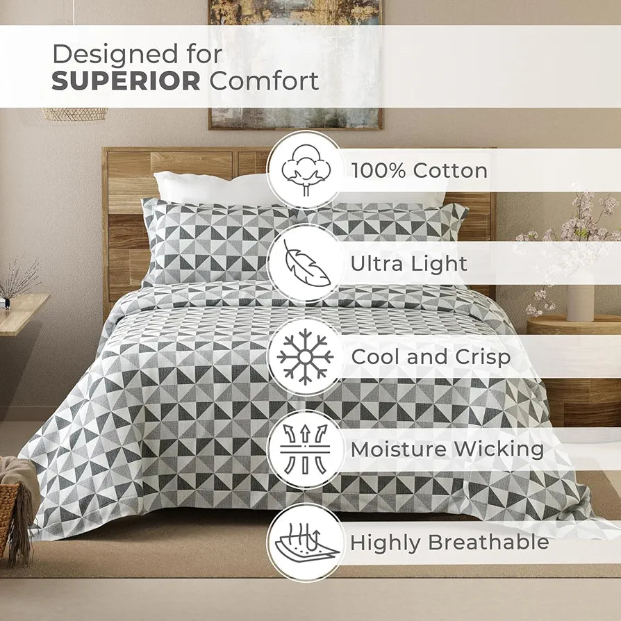 Layers Emaline Cotton King Bedsheet Set 1 King Cotton Bedsheet & 2 Pillow Covers Breathable & Anti-Wrinkle 144 TC Gray Play