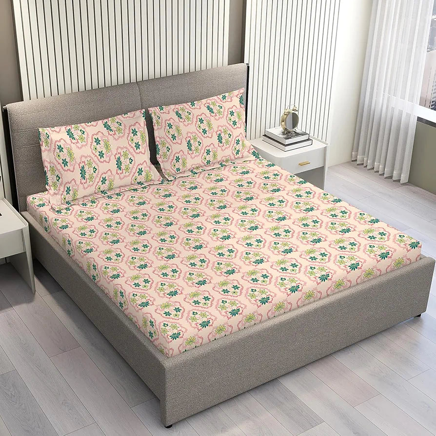 Layers Be Bold Cotton Bedsheet Set for All Seasons Lightweight 140 TC Queen Size Sheen Green Color