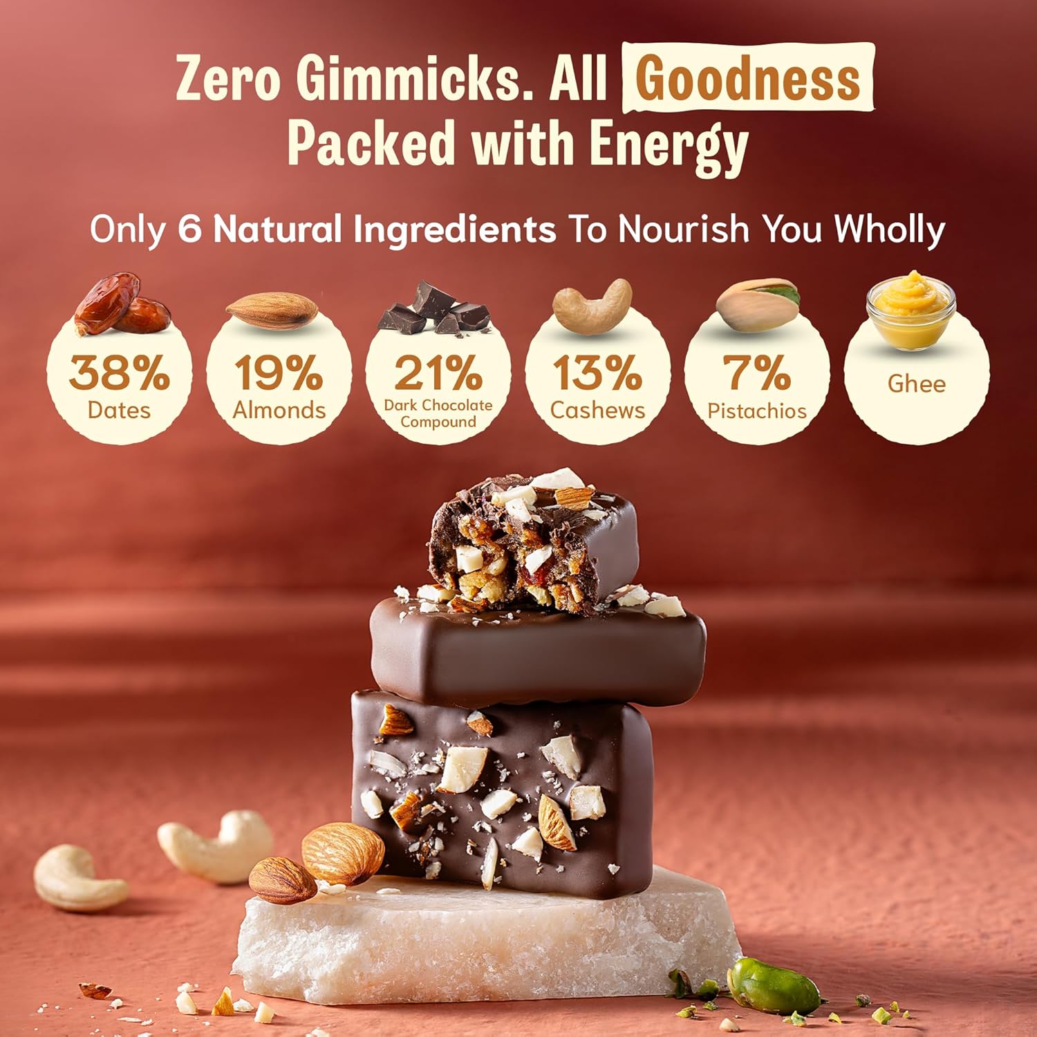 SOULLY Cocoa Crunch Date & Nut Mini Energy Bars 200g (10 Bars x 20g) | Dark Chocolate, Whole Dates, Premium Nuts & Pure Cow Ghee | Just 98 Calories Per Bar | No Refined Sugar Added | No Preservatives | Guilt-Free Dessert Replacement