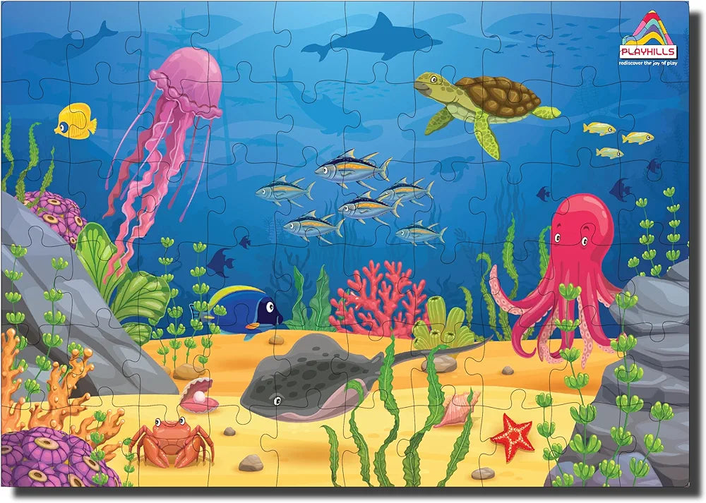 Playhills Wooden Puzzle Sea Animals Beautiful Ocean Life 60 Puzzle Pieces, Ideal Holiday/Birthday Gift for Kids 3,4,5,6,7 Years