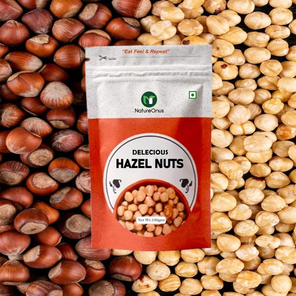 NATUREONUS Premium Hazelnuts 100 Gram | Delicious Hazel Nuts For Eating, Raw & Dehulled For Making Chocolate Spread, Tasty Dry Fruits