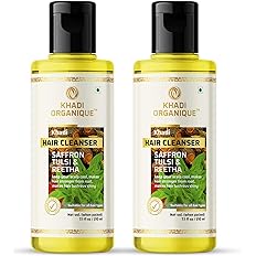 Khadi Organique Saffron, Tulsi & Reetha Hair Shampoo Cleanser - Pack of 2 (420 ml)
