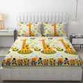 Fresh From Loom Bed Sheet Cartoon Printed Double Bed King Size Kids Bedsheet Yellow 144 TC Cream and Yellow