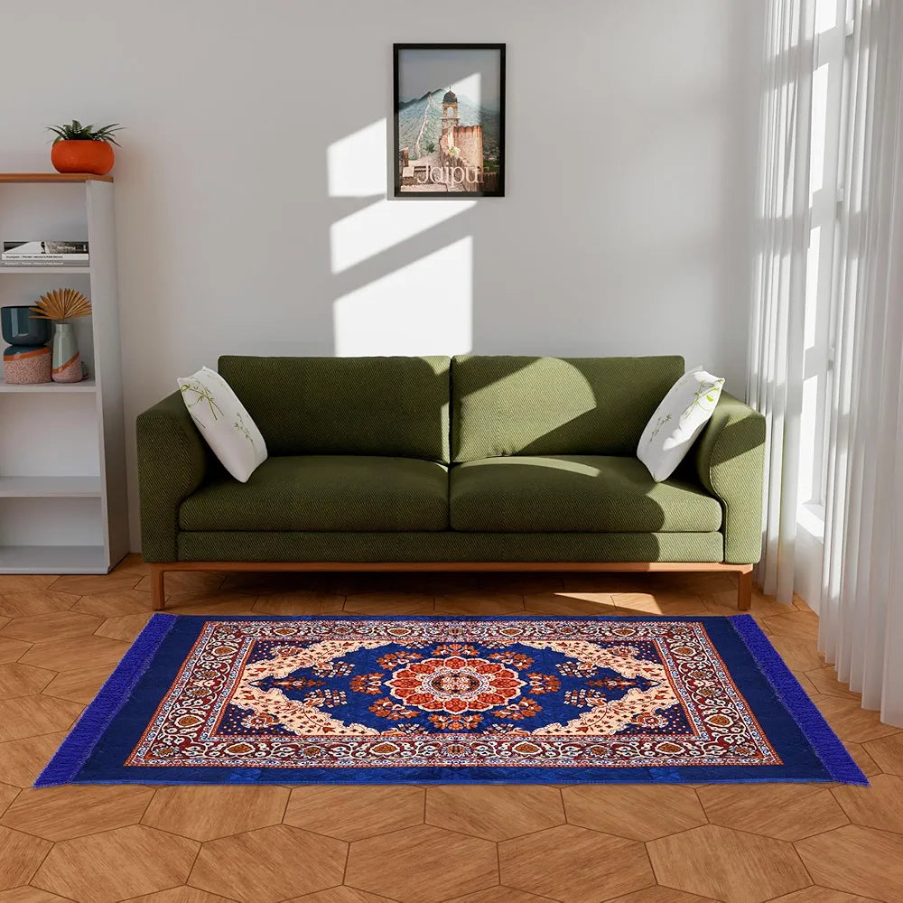 Kuber Industries Carpet Velvet Carpet-Rug for Home Décor Carpet Rug for Bedroom Blue