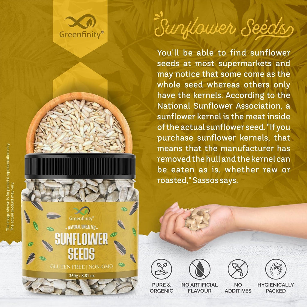 GreenFinity Raw Sunflower Seeds | Rich in Protein, Fiber, Vitamins and Antioxidants | Nutritious Diet Food for Weight Management, Healthy Snacks, Cooking, Smoothies and Salads (250g)