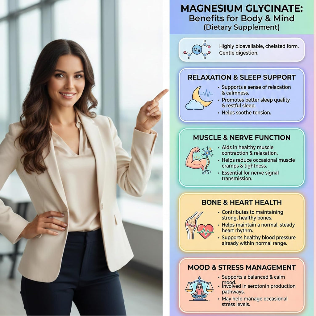 Suplee Magnesium Glycinate Effervescent Tablets 1000mg | 220mg Elemental Mgagnesium per Tablet | Supports Muscle Recovery, Sleep & Heart Health | Zero Added Sugar | 20 Count | Orange Flavour