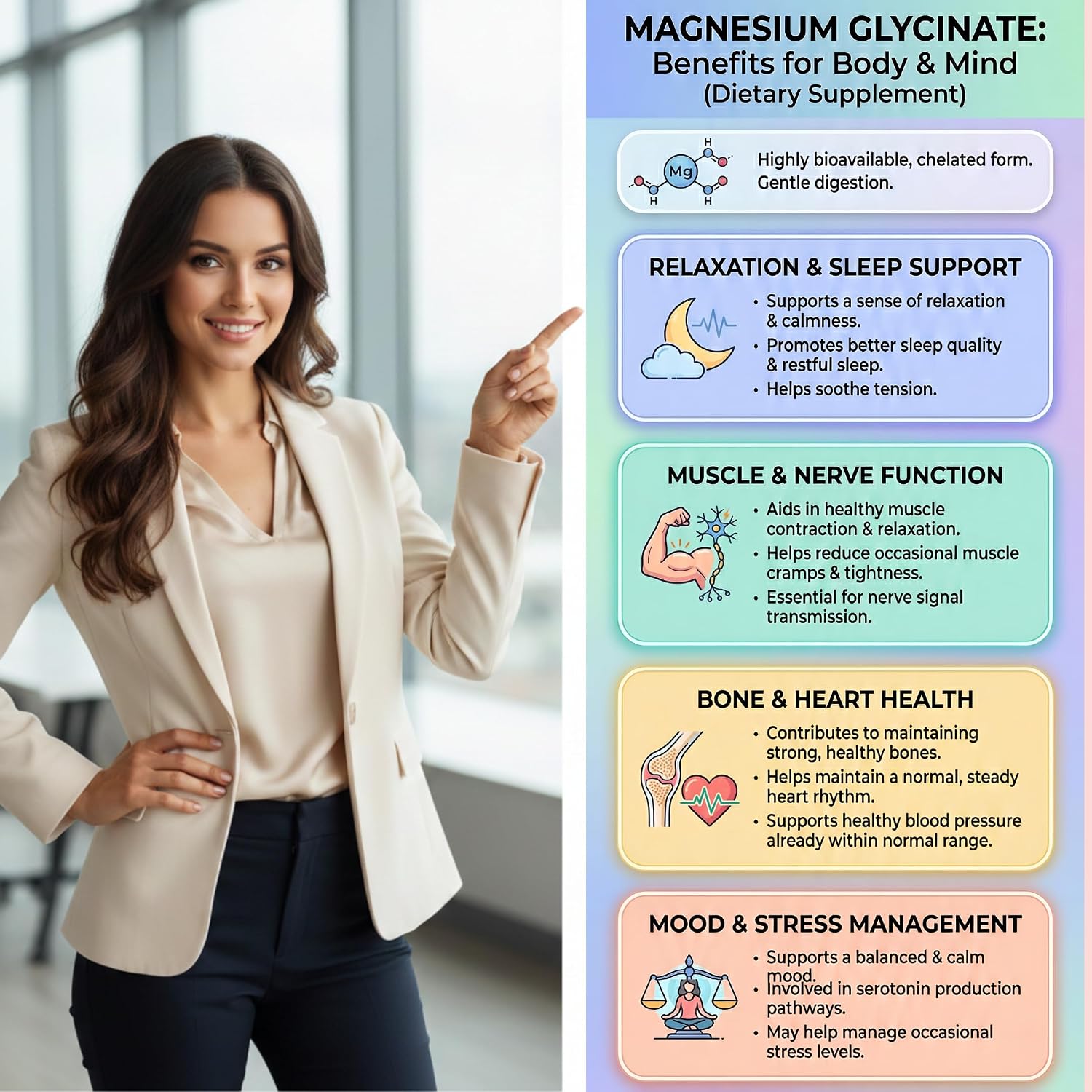 Suplee Magnesium Glycinate Effervescent Tablets 1000mg | 220mg Elemental Mgagnesium per Tablet | Supports Muscle Recovery, Sleep & Heart Health | Zero Added Sugar | 20 Count | Orange Flavour