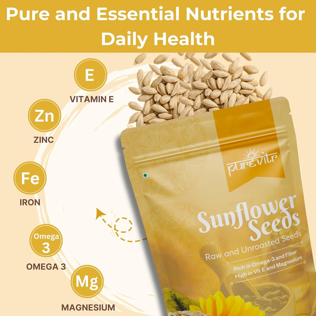 Purevitr Sunflower Seeds | Raw Sunflower Seeds for Eating | Protein-Rich, High in Vitamin E, Fiber & Antioxidants | Healthy Snacks | No Preservatives (Pack of 1)