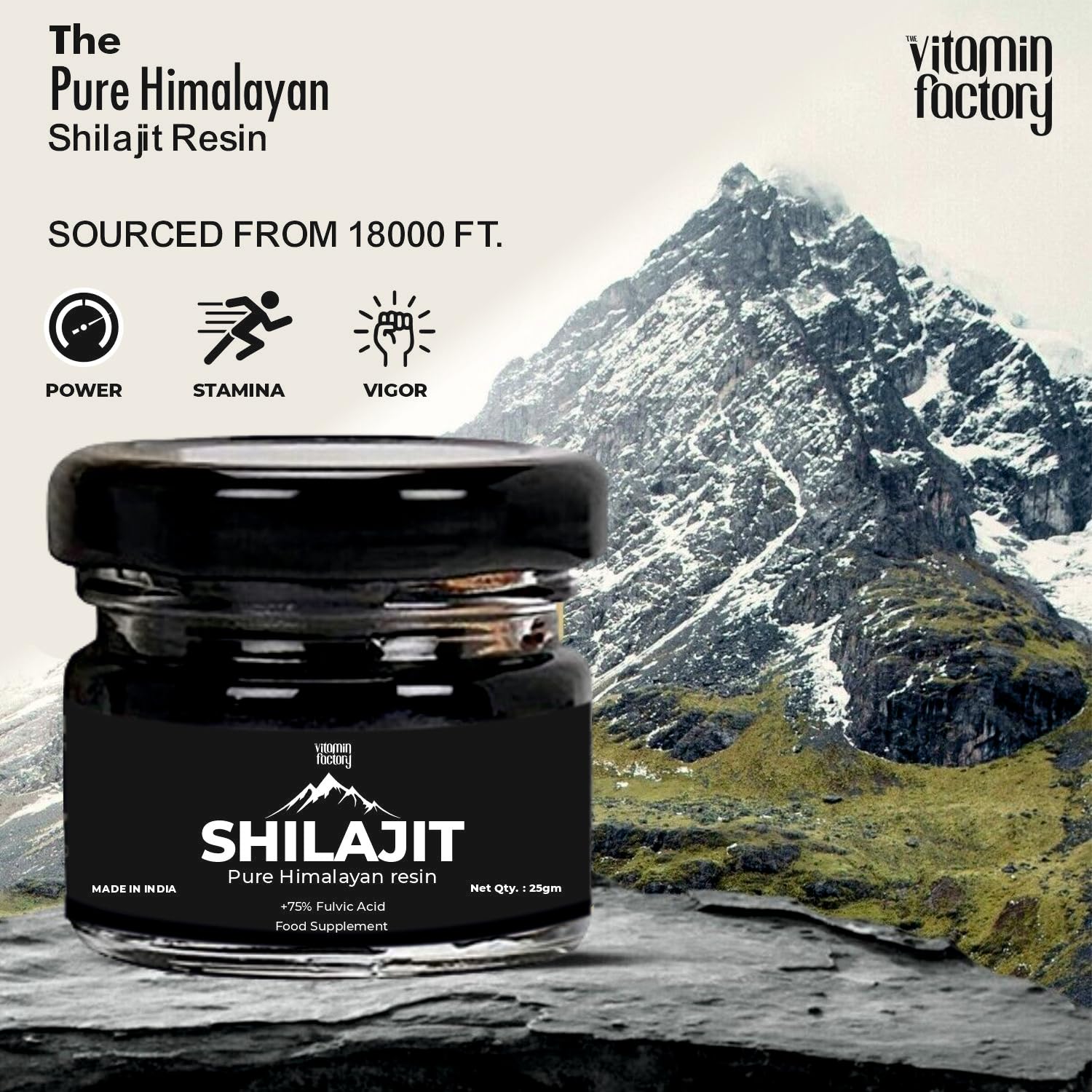 The Vitamin Factory Premium Himalayan Shilajit Resin +75% Fulvic Acid Natural Energy Booster 25g