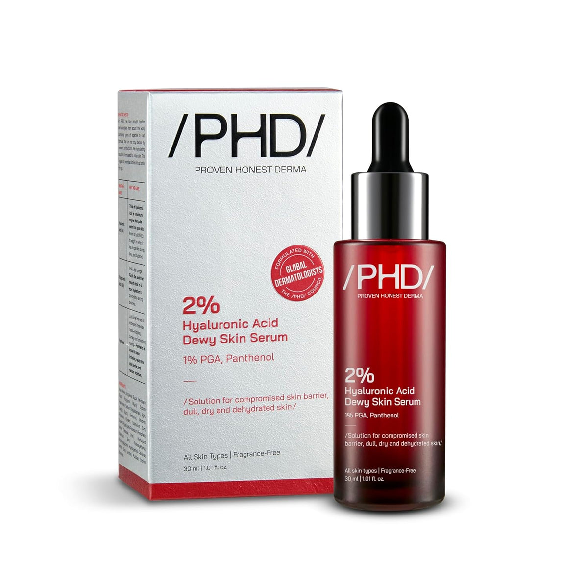 /PHD/ 2% Hyaluronic Acid Dewy Skin Serum | Hyaluronic Acid Face Serum for Dehydrated, Dull & Dry Skin | Hydrating Face Serum with PGA & Panthenol | Deep Hydration & Dewy Finish | Lightweight | 30ml