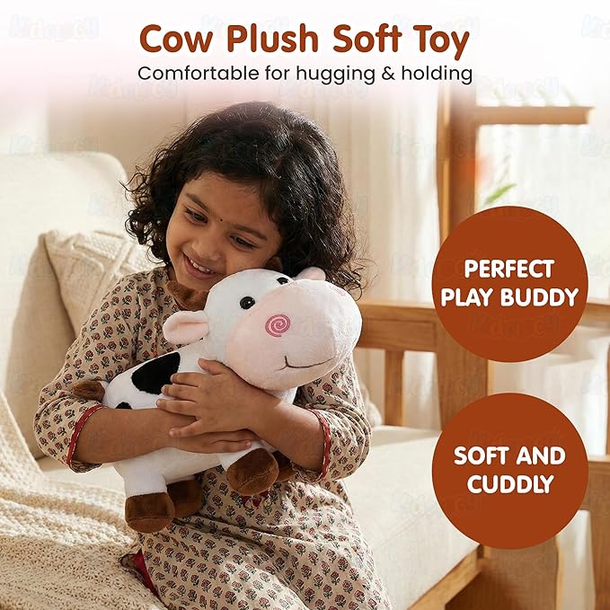Kidology Cute Cow Plush Soft Toy Ultra Soft & Huggable White Colour