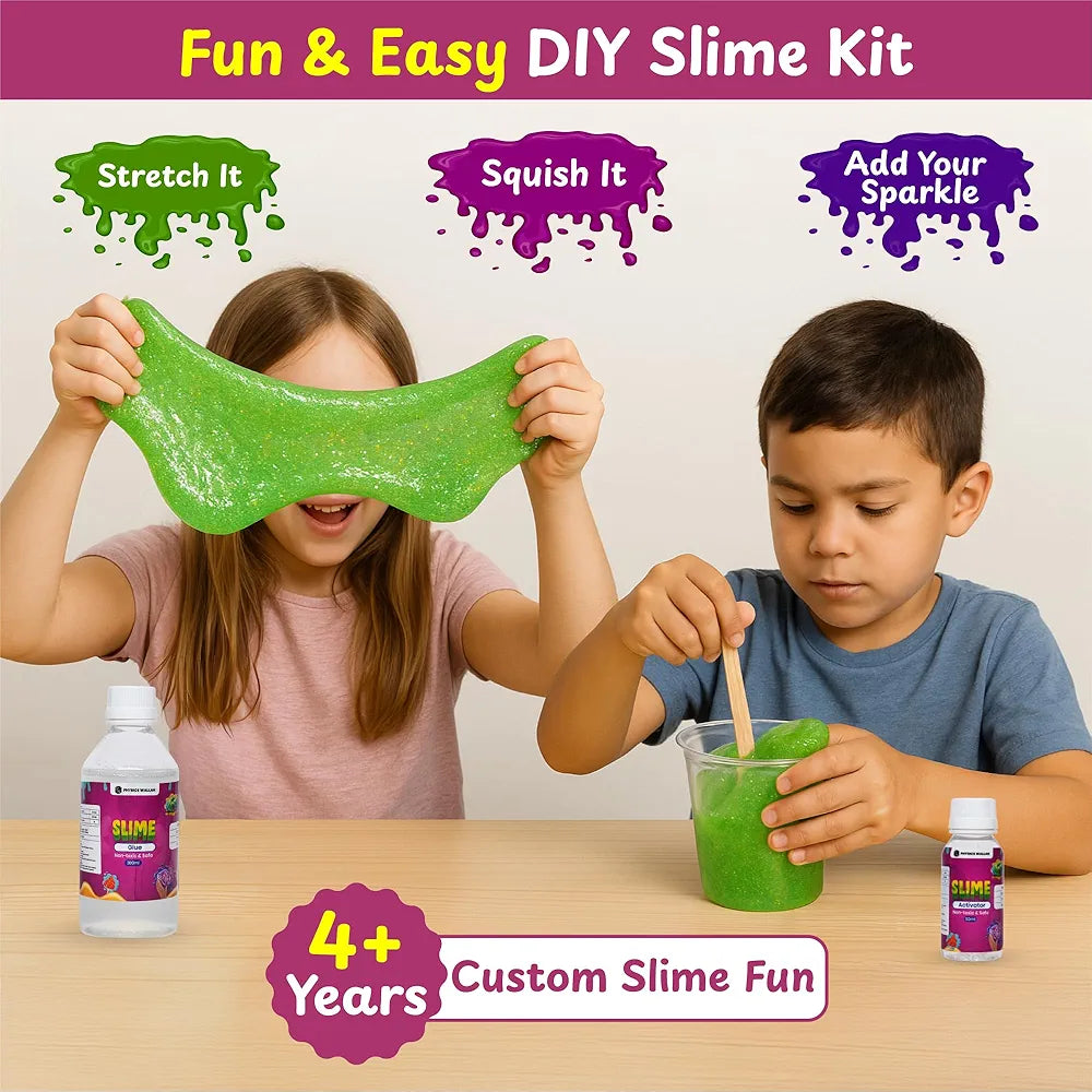PW Junior Slime Kit for Kids, 15+ Activities with Instruction Manual, Glitter Confetti & 4 Moulds Slime Making Kit for 4+ Years Boys & Girls