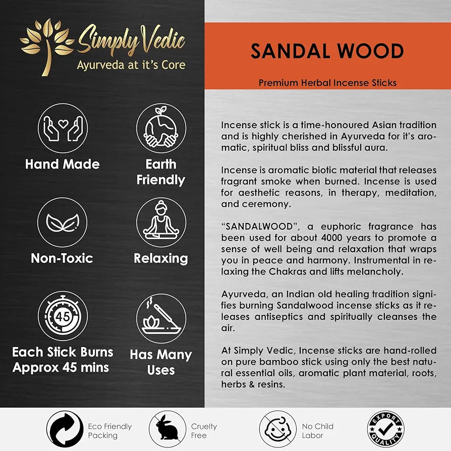 Simply Vedic Sandalwood Incense Sticks With Free Holder