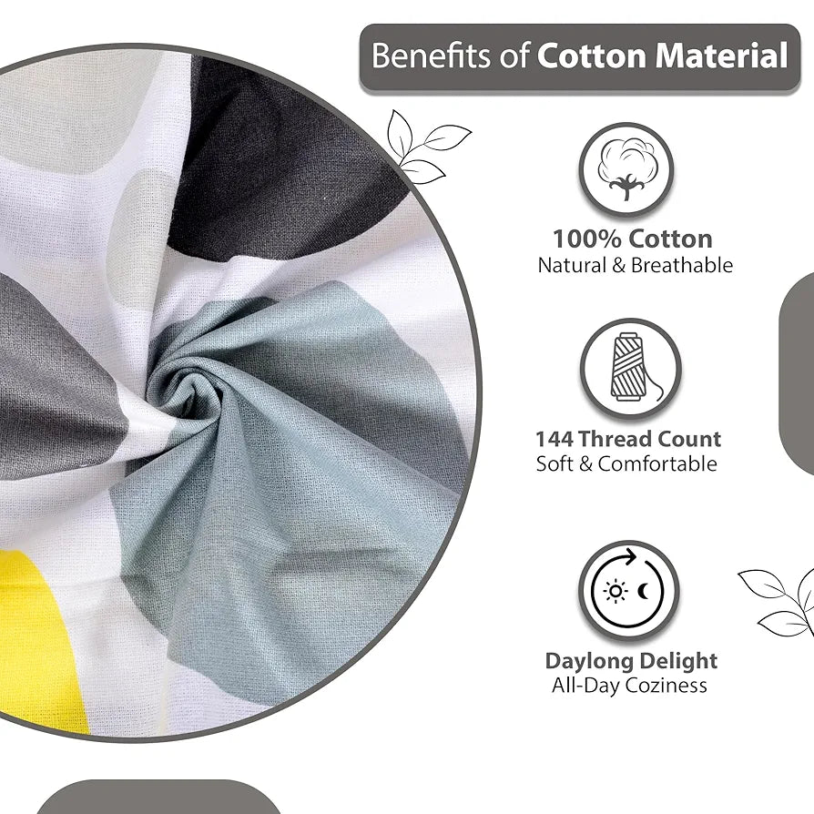 Divine Casa 144 TC 100% Cotton King Bedsheet with 2 Pillow Covers Geometric Pattern Colour Grey & Yellow