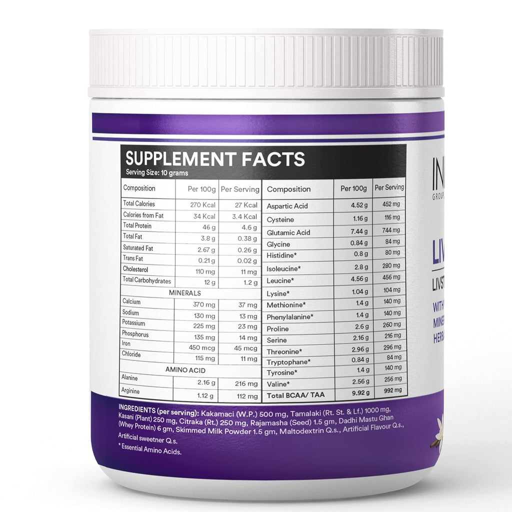 INLIFE Livstan Liver Support Supplement | Whey Protein Powder with Ayurvedic Herbs - Kakamachi, Tamalaki, Kasani, Citraka, Rajamasha - 300g (Vanilla)