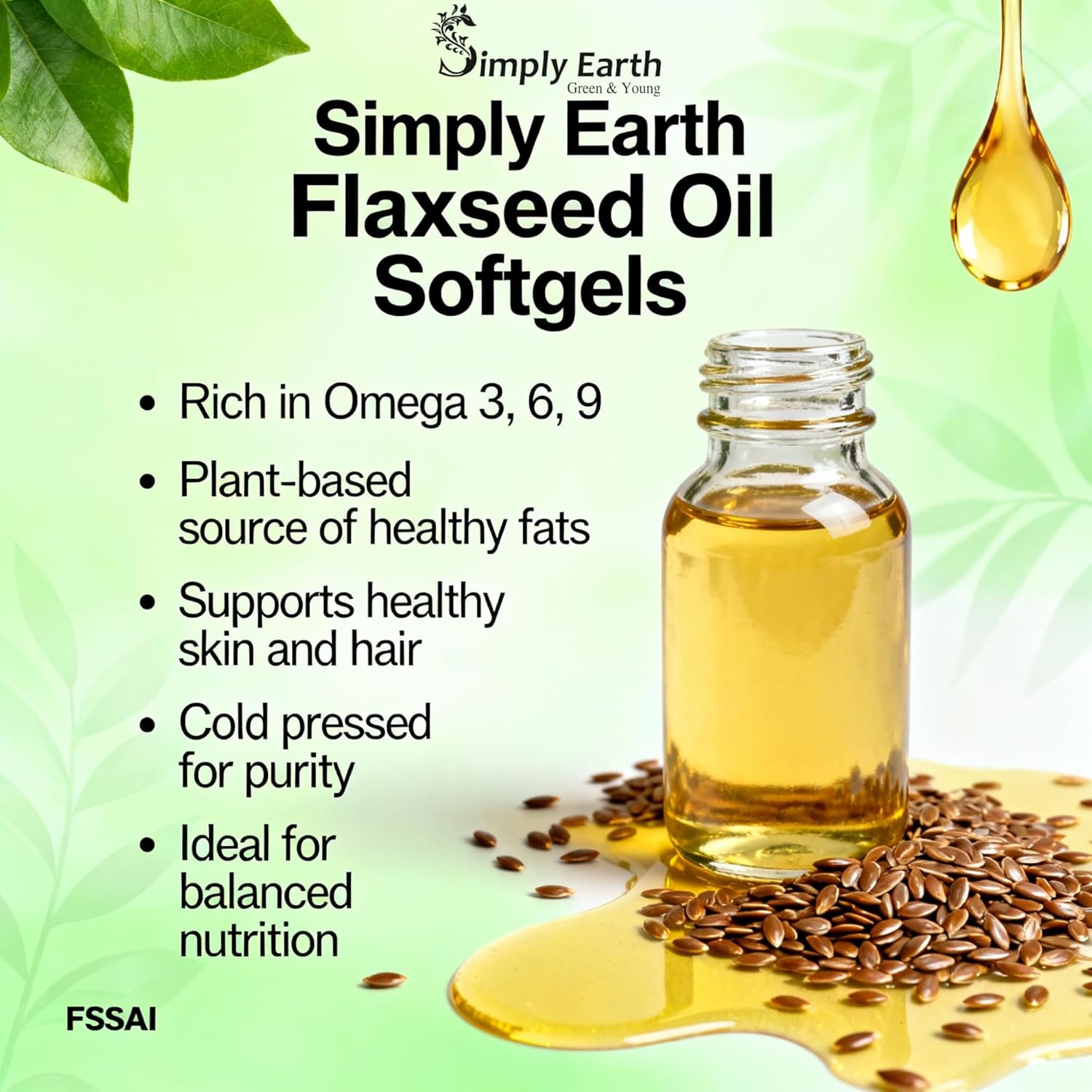 Simply earth Cold Pressed Flax seeds oil Omega with extra Virgin oil, Linolenic Acid, Oleric Acid | Natural Form of omega 369-60 Softgelsâ€¦