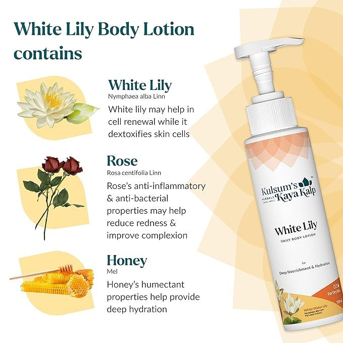 Kulsum's Kaya Kalp Herbals White Lily Daily Body Lotion - 200 ml