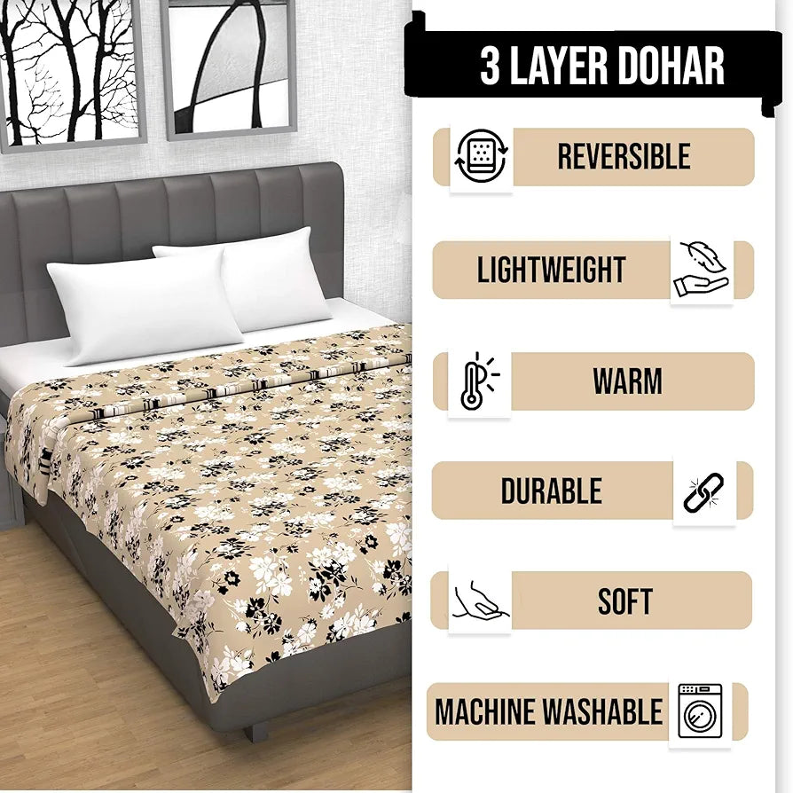 Divine Casa 100% Cotton Double Bed Dohar Lightweight & Breathable AC Blanket Colour Ivory & Sunflower Yellow