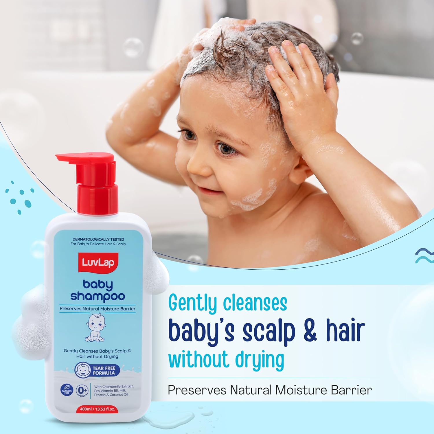 LuvLap Milky Soft Baby Shampoo , Tear Free Formula, with Milk Protein, Vitamin E & Coconut Oil, Shea Butter & Chamomile, Gentle Care for Baby's Soft Hair, No Paraben, Dermatologically Tested
