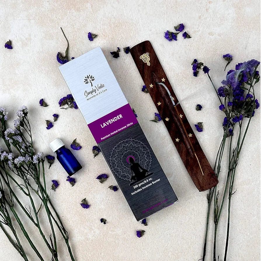 Simply Vedic Lavender Incense Sticks with Holder – 135 Handmade Charcoal-Free Agarbatti