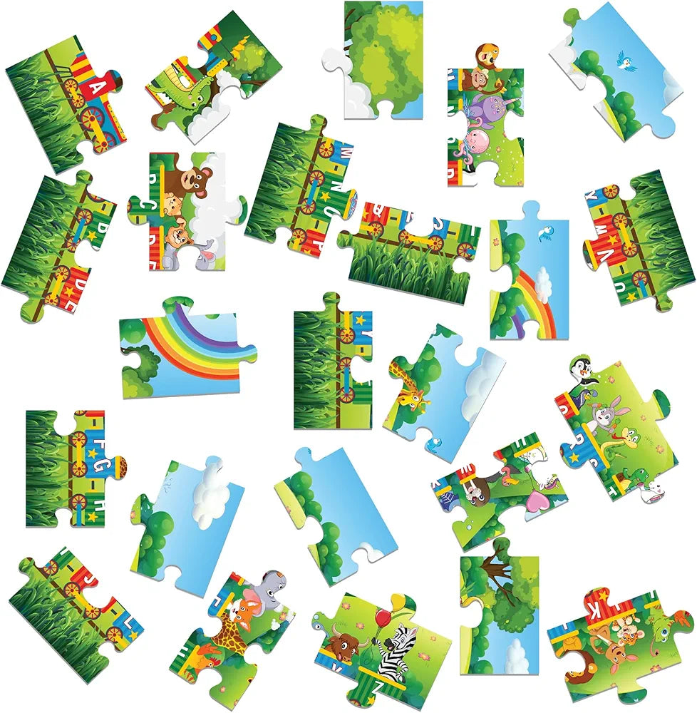 FLO Toys 6 Feet Alphabet Floor Puzzle for Kids 24 Jumbo Pieces Train Theme ABC Learning Toy for Toddlers & Preschoolers Educational