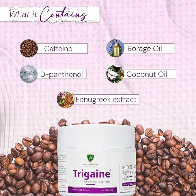 Apple Therapeutics Trigaine Caffeine Hair Repair Mask - Intense Hair Repair - 200 gms