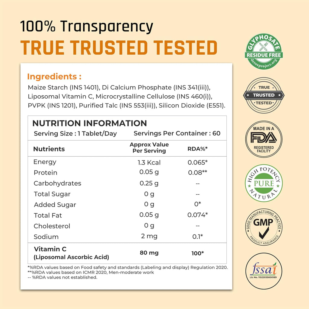 Naturaltein Liposomal Vitamin C | 5X Enhanced Absorption | Antioxidant Supporting Immune Function, Skin Repair, Collagen Synthesis & Oxidative Stress Defense | 60 Capsules