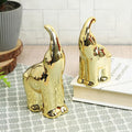 Tied Ribbons 2 Pcs Decorative Ceramic Mother Elephant with Baby Statue Showpiece Decoration