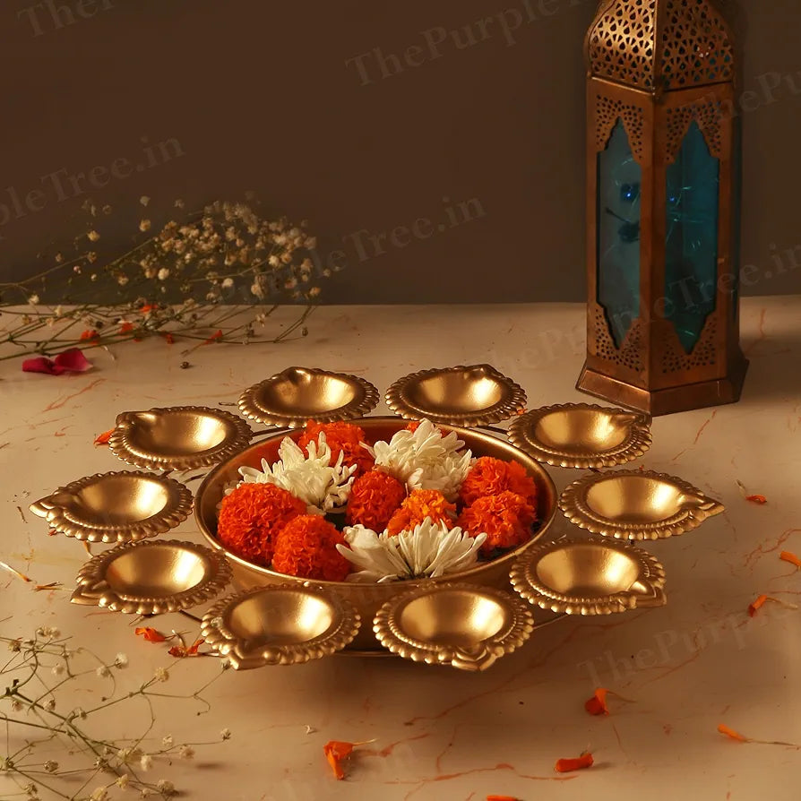 The Purple Tree Beautiful Handcrafted Diya Urli Bowl for Floating Flowers and Tea Light Candles Traditional Gold Urli Diya Urli