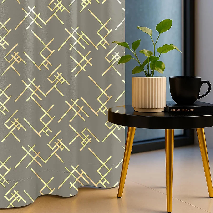 Urban Space Blackout Curtains for Living Room, Gold Foil Printed Luxurious Blackout Decorative Door Curtain Eyelet with Tieback, 1 Piece Criss Cross Ash Brown
