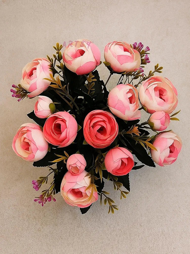 Artificial Flowers Dry Peony Rose Flower Bunch Without Vase Pack of 2 piece 6 Branches each Baby Pink