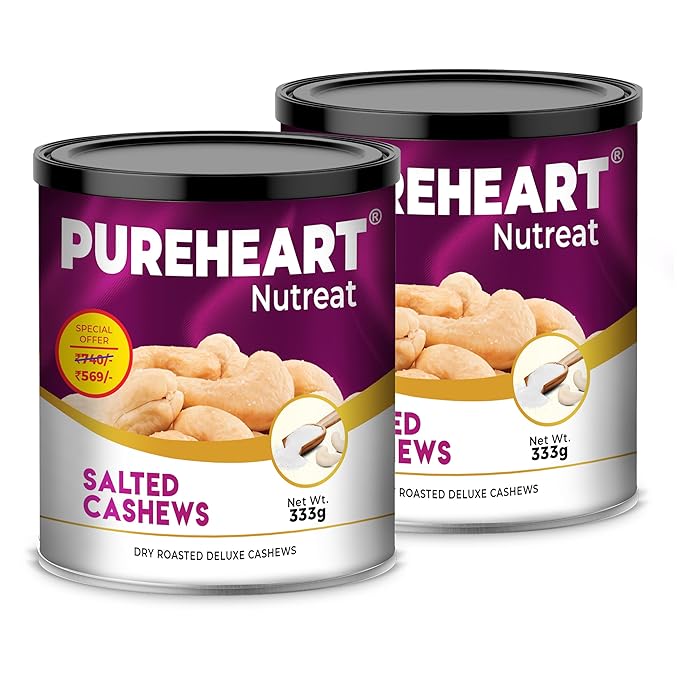Pureheart Roasted Nutreat Salted Cashews - 333 gms (Pack of 2)