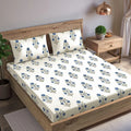 Trance Home Linen 180Tc 100% Cotton 78"X72" Standard King Size Elastic Fitted Bedsheet Printed King Bed Size With 2 Pillow Covers 180 TC King 78X72 Inch Colour Aangan Blue