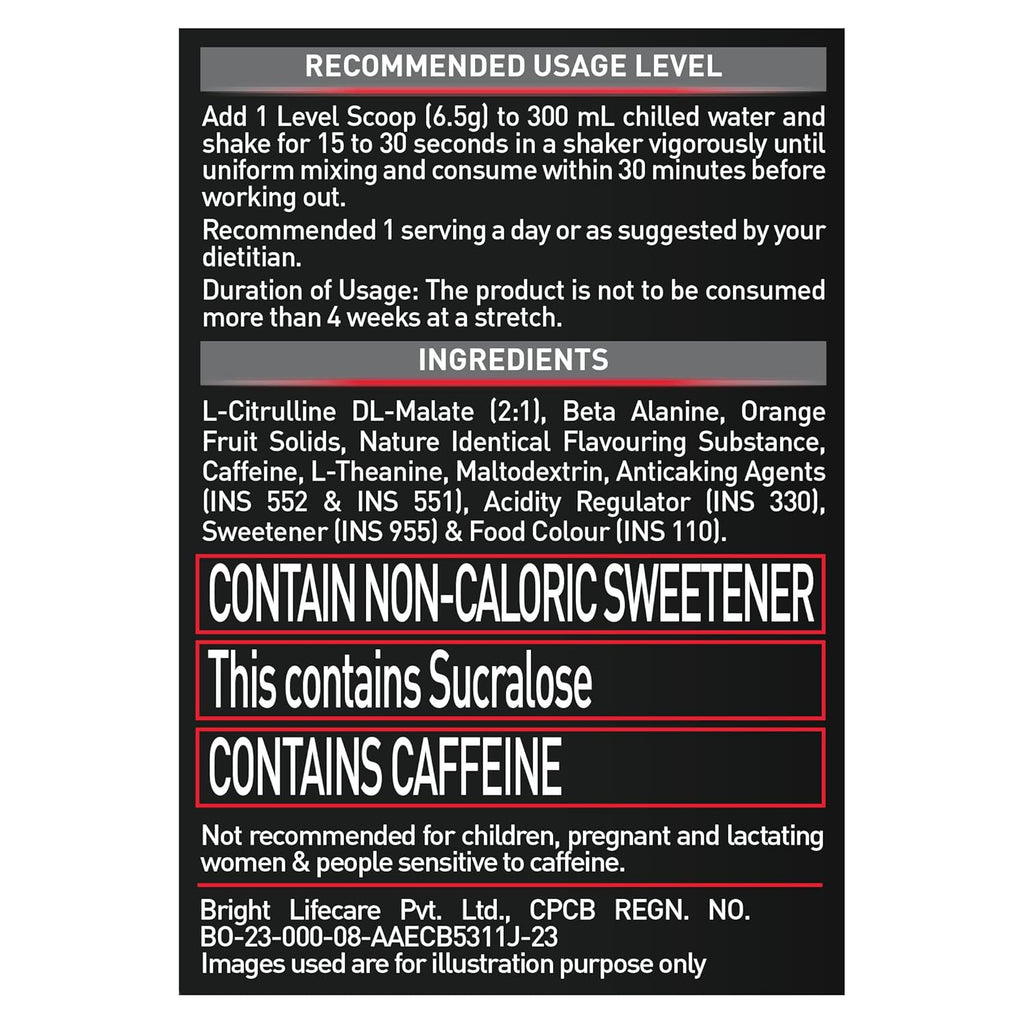 MuscleBlaze Pre Workout 200 Xtreme (Tangy Orange, 15 Servings, 100g) | 200mg Caffeine, 200mg Theanine, 2000mg Beta Alanine, 3000mg Citrulline
