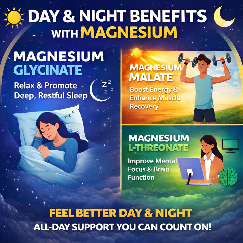 Suplee Triple Magnesium Complex Supplement with Magnesium Glycinate, L-Threonate & Malate | With Zinc & Vitamin B6 for Sleep, Muscle, & Brain Support | 60 Tablets