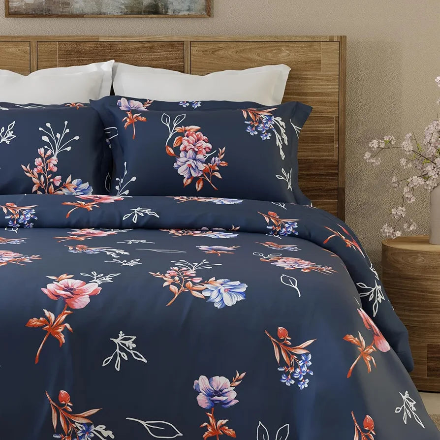 Layers Emaline Cotton King Bedsheet Set 1 King Cotton Bedsheet & 2 Pillow Covers Breathable & Anti-Wrinkle 144 TC Spring Blue