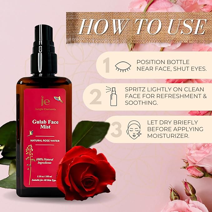 Jungle Elements Gulab Face Mist Rose Water toner - 100 ml Each (Pack of 2)