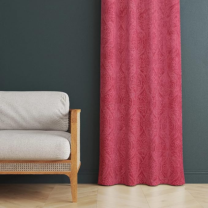 Loomlyfe Damas Heavy Soft Thick Premium Designer Room Darkening Blackout Window Curtain | 2 Pieces | 5 Feet | Pink